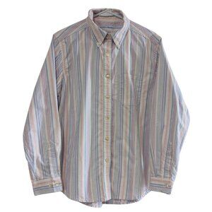 L.L.Bean Men's Verticle Striped Button Down Shirt, Pink Blue, Size M Regular